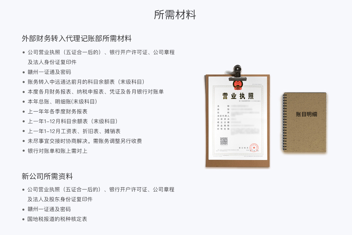 小规模企业代理记账的材料